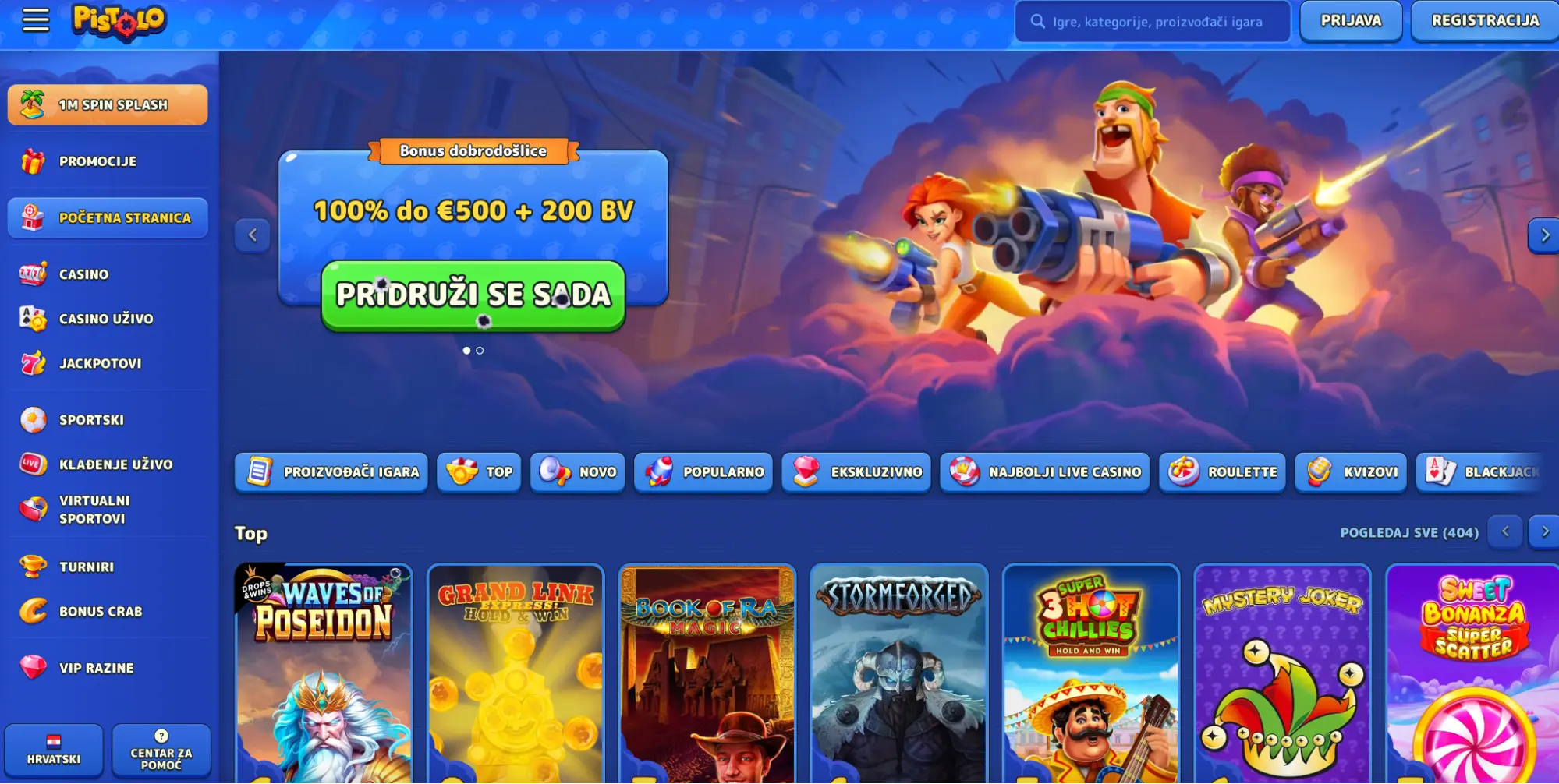 Pistolo online casino početna stranica s bonusima i popularnim igrama